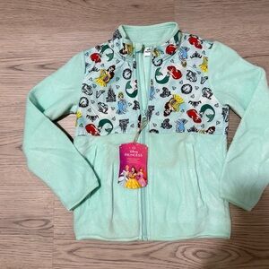 NWT Disney Princess Lightweight Mint Green Blue Fleece Jacket Size Medium 7/8